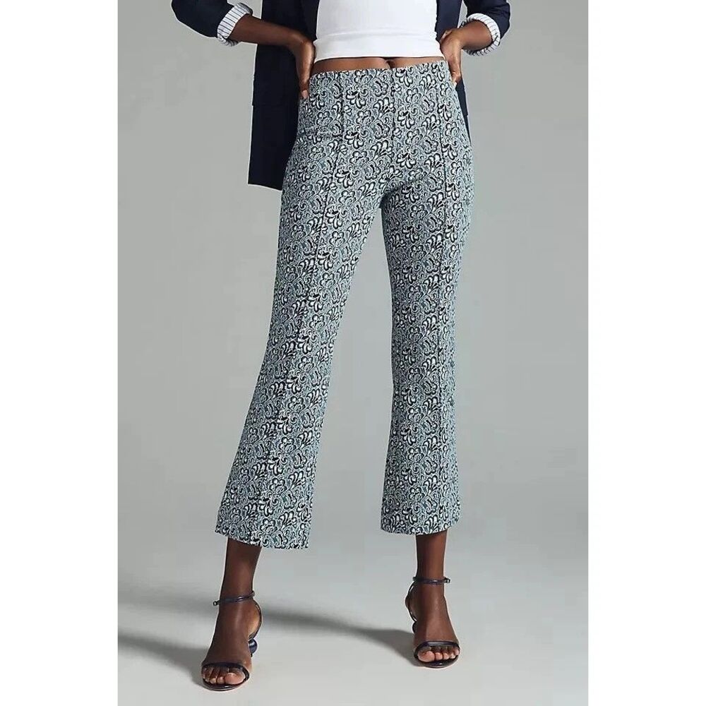 Maeve Anthropologie The Margot Kick-Flare Cropped Pants Blue Paisley Medium